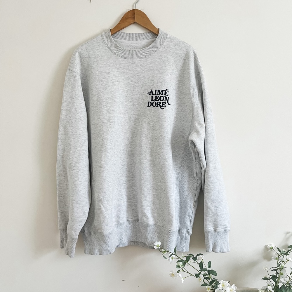 Aimé Leon Dore embroidered heathered gray navy logo crewneck sweatshirt size XXL